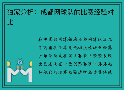 独家分析：成都网球队的比赛经验对比